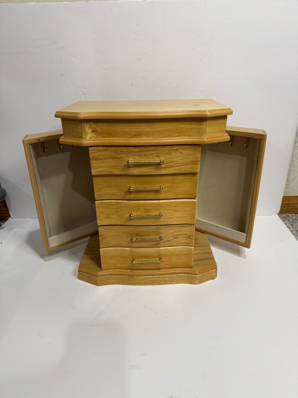 Vintage Standing Oak Wood Jewelry Box Armoire - Picture 4 of 13